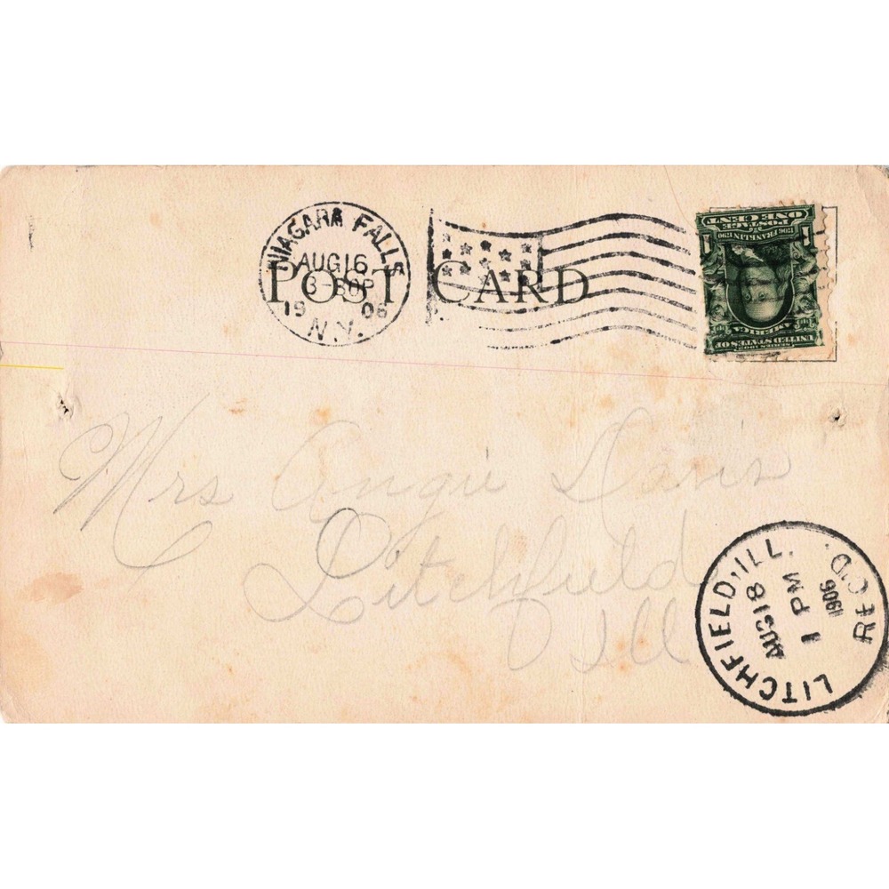 Vintage 1906 Niagara Falls Prospect Point Postcard Benjamin Franklin Stamp NY IL - Picture 2 of 2